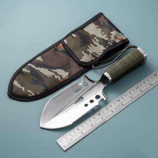 stainless steel garden trowel with camouflage sheath