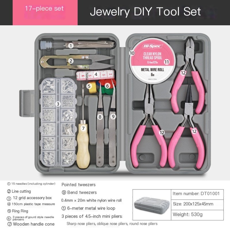 17 Piece Jewelry DIY Tool Set with Pliers and Tweezers